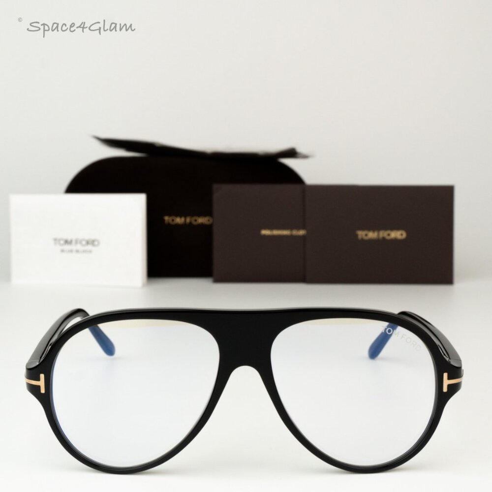 Tom Ford Men FT5012-B/V 001 Eyeglasses Shiny Black Blue Block Pilot BRAND NEW